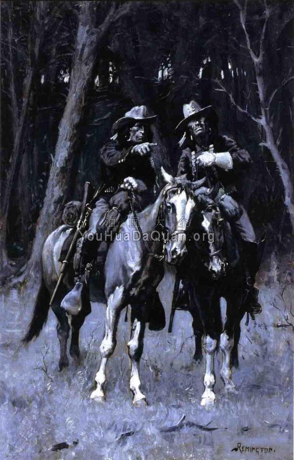 Cheyenne Scouts Patrolling the Big Timber of the North Canadian Oklahoma - 费雷德里克·雷明顿